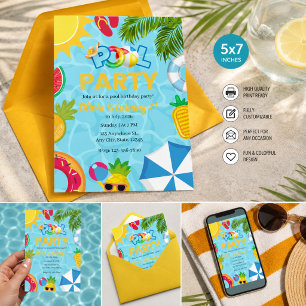 Invitation Vibes de fête au bord de la piscine en été tropica