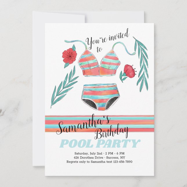 Invitation Vibes d'été Fête de la piscine d'anniversaire (Devant)