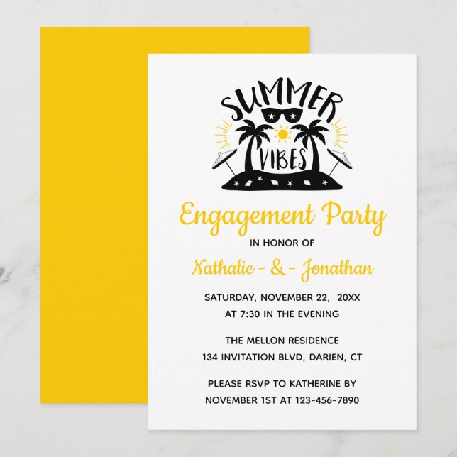 Invitation Vibes d'été tropicales de la fête de l'engagement  (Devant / Derrière)