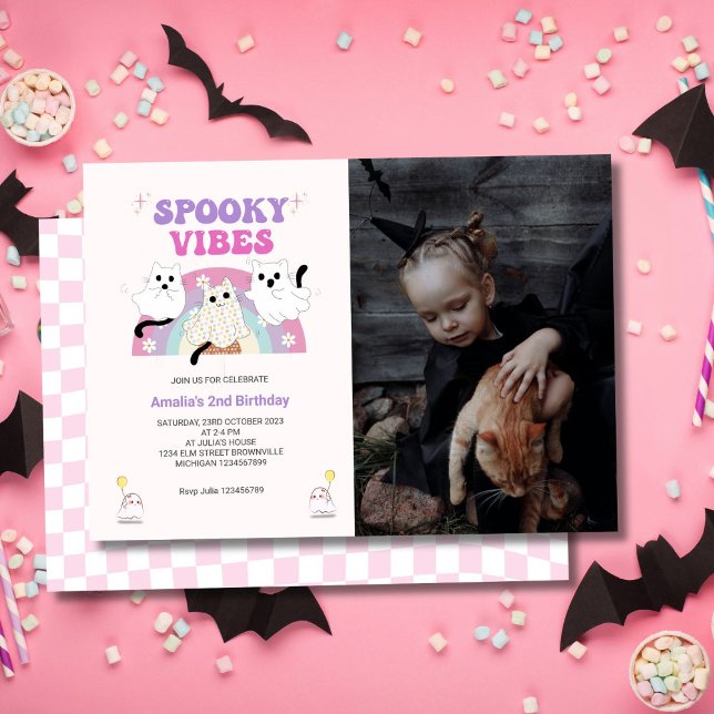 Invitation Vibes éffrayantes Retro Halloween Fantôme Annivers (Créateur téléchargé)