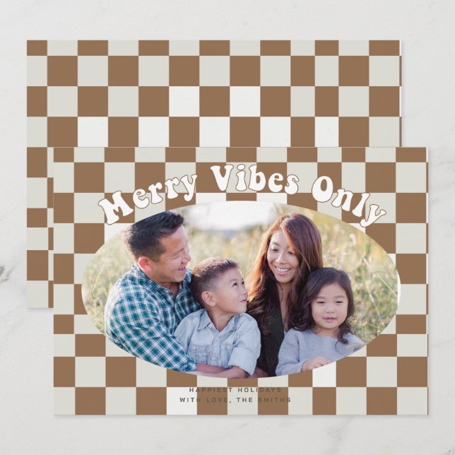Invitation Vibes joyeuses rétro groovy avec carreaux de Buffa (Devant / Derrière)
