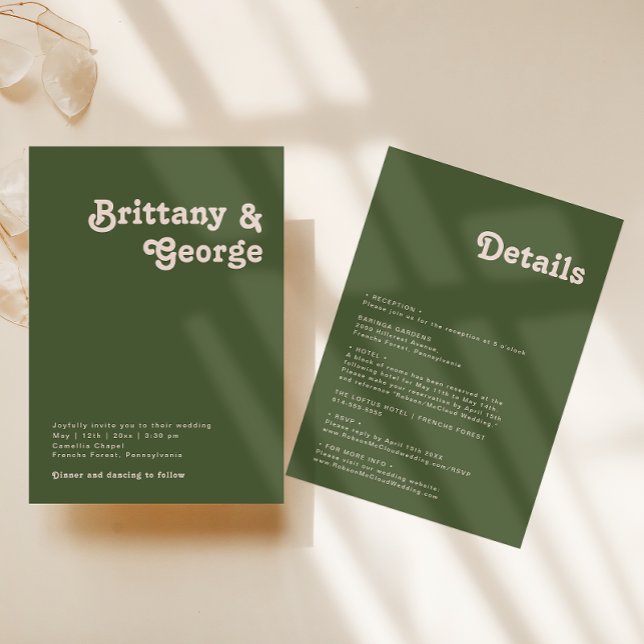 Invitation Vibes Rétro Simple Olive Green Tout en un Mariage (Créateur téléchargé)