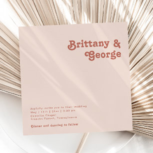 Invitation Vibes rétro simples   Mariage de Carré rose