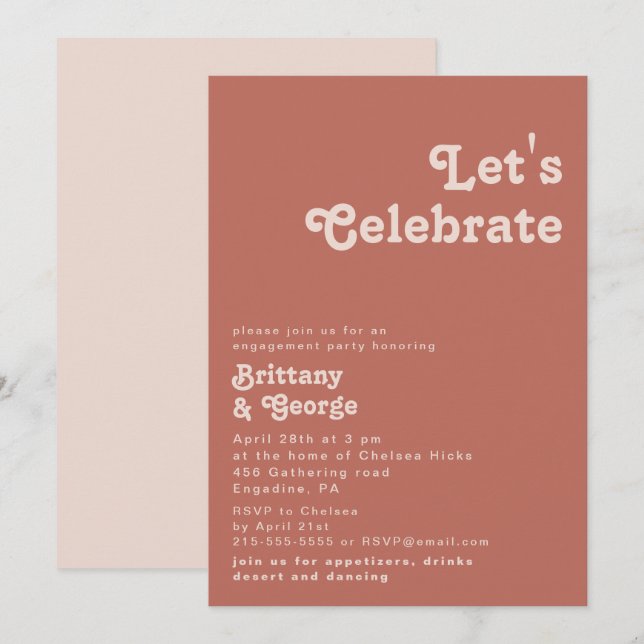 Invitation Vibes rétro simples | Vieux Rose Fêtons (Devant / Derrière)