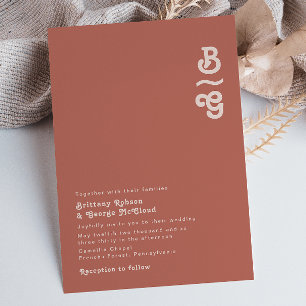 Invitation Vibes rétro simples   Vieux Rose Mariage Monogramm