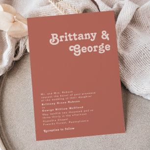 Invitation Vibes rétro simples   Vieux Rose Mariage tradition