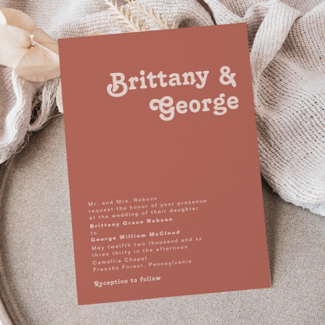 Invitation Vibes rétro simples | Vieux Rose Mariage tradition (Créateur téléchargé)
