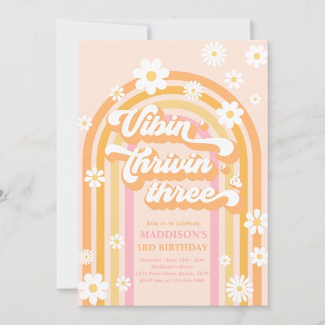 Invitation Vibin' Thrivin' Three Boho Daisy Rainbow Anniversa (Devant)