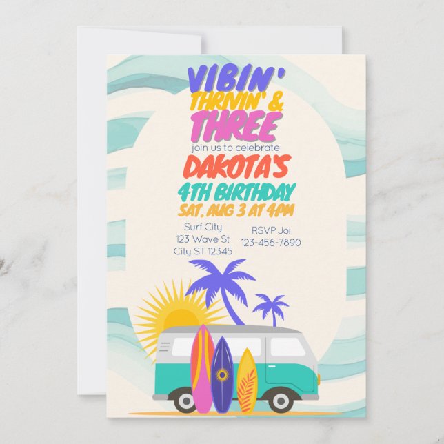 Invitation Vibin' Thrivin' & Three Surf Van 3rd Birthday (Devant)