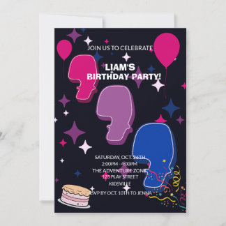Invitation Vibrant 7th Birthday | Pink Blue Confetti