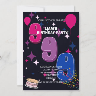 Invitation Vibrant 9th Birthday  | Pink Blue Confetti