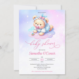 Invitation Vibrant aquarelle rose chaud violet bébé fille our