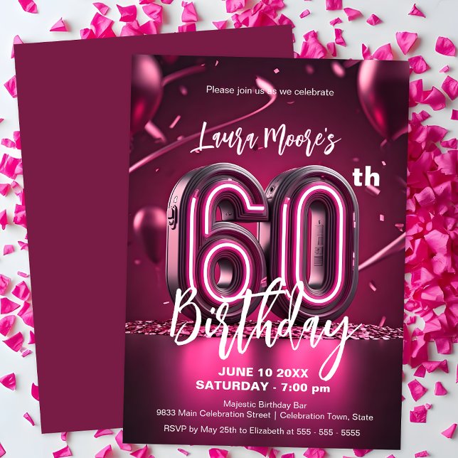 Invitation Vibrant Chic Neon rose 60e anniversaire Célébratio (Créateur téléchargé)