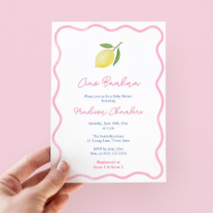 Invitation Vibrant Ciao Bambina Rose Citron Fille Baby Shower