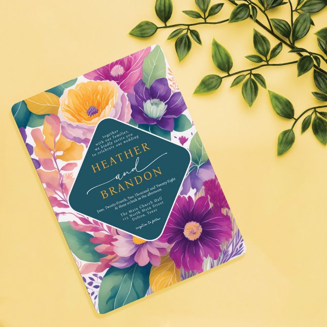 Invitation Vibrant couleur été aquarelle Mariage floral (Créateur téléchargé)