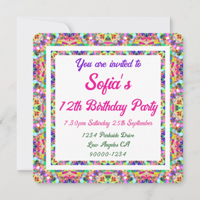 Invitation Vibrant été vert brillant violet de la fille Anniv (Devant)