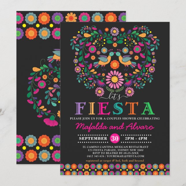 Invitation Vibrant Fiesta Couples Douche Floral Fiançailles (Devant / Derrière)