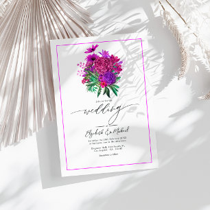 Invitation Vibrant Fuchsia Mariage moderne Photo QR Code