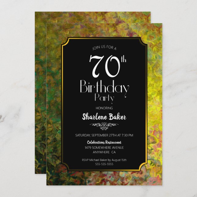 Invitation Vibrant Gold Bordure Noir 70e anniversaire (Devant / Derrière)
