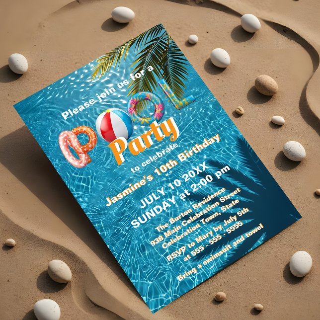 Invitation Vibrant Jouer été amusant Tropical Pool Party (Créateur téléchargé)