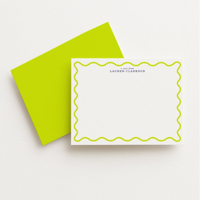 Invitation Vibrant Lime Wavy Frame Note Card (Créateur téléchargé)
