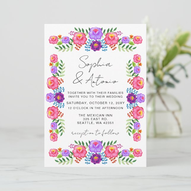 Invitation Vibrant Mexican Floral Fiesta Wedding (Debout devant)