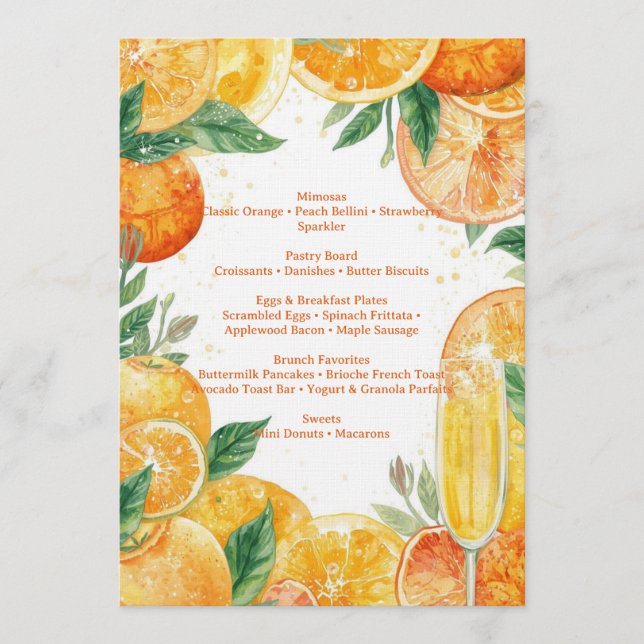 Invitation Vibrant Mimosa Brunch Menu – Watercolor Citrus (Devant)