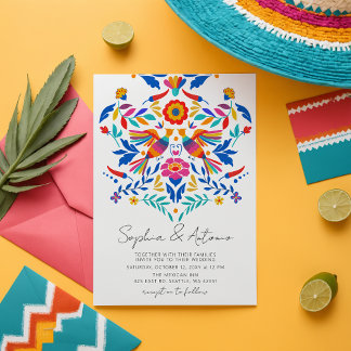 Invitation Vibrant Oiseaux mexicains Otomi Floral Fiesta Mari