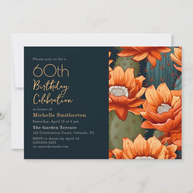 Invitation Vibrant Orange Green Cactus Desert 60e anniversair (Devant)