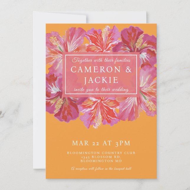 Invitation Vibrant Pink Hibiscus Tropical Wedding  (Devant)