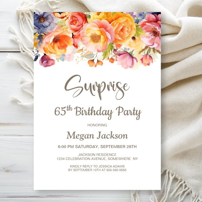 Invitation Vibrant Printemps Floral Surprise 65e anniversaire (Créateur téléchargé)