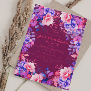Invitation Vibrant Purple Floral Graduation Party Magenta