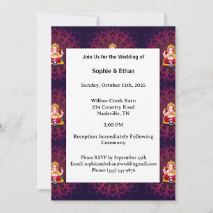 Invitation Vibrant Purple Ganesh Mandala Motif