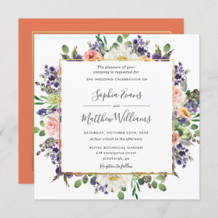 Invitation Vibrant purple Peach Ivory Blush Floral Mariage