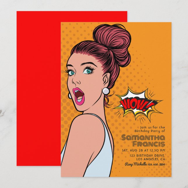 Invitation Vibrant Retro Pop Art Anniversaire Bash (Devant / Derrière)