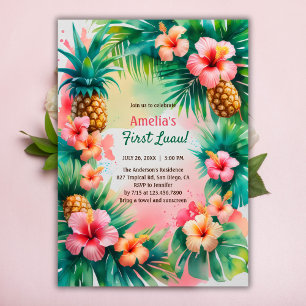 Invitation Vibrant Tropical Hawaiian First Luau 1er anniversa