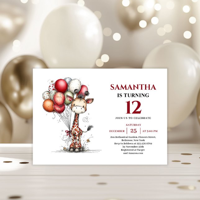 Invitation Vibrant whimsical giraffe kids birthday invite (Vibrant whimsical animals art kids birthday invitation

)