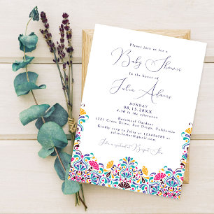 Invitation Vibrante Fête Mexicaine Baby Shower Arc-en-Ciel