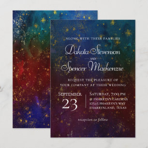 Invitation Vibrants Rubans   Mariage Aquarelle Tons de Bijoux