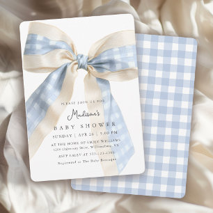 Invitation Vichy Bleu Ciel Noeud Mignon Baby Shower