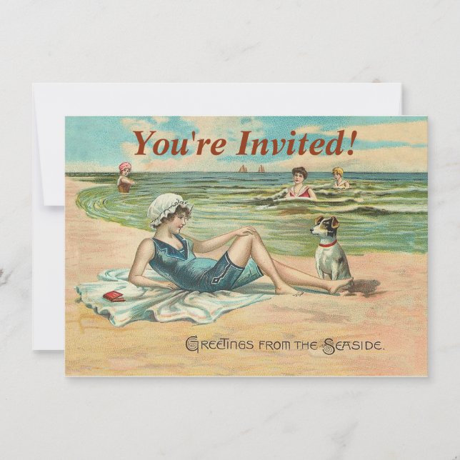 Invitation Victorian Beach Swim Girl Ocean Summer Vacances (Devant)