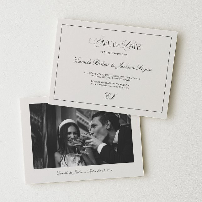 Invitation Victorian Black & Ivory Wedding Save the Date (Créateur téléchargé)