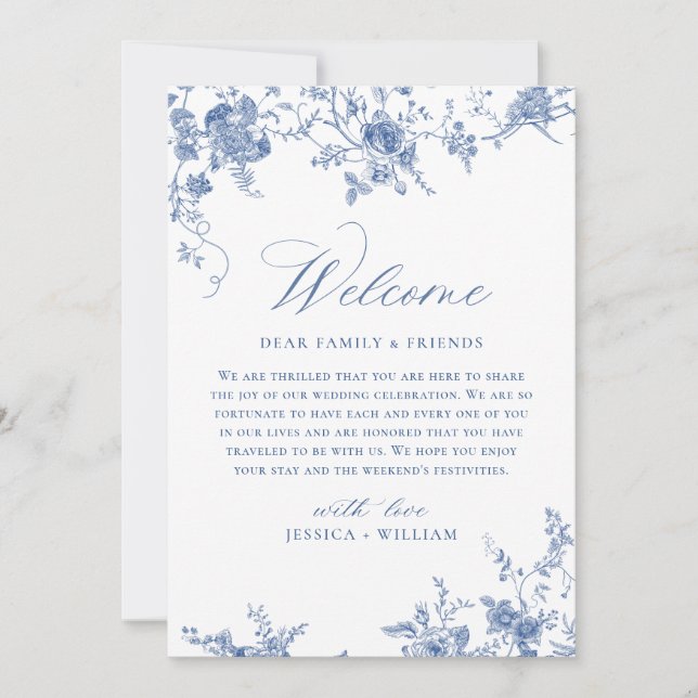 Invitation Victorian Blue Floral Mariage WEEKEND ÉVÉNEMENTS (Devant)