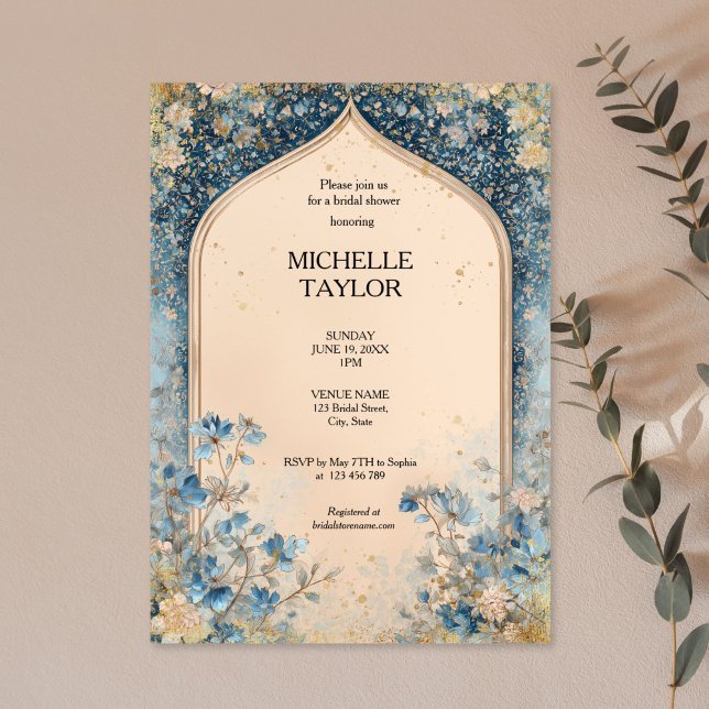 Invitation Victorian Enchanted Garden Elegant Floral Bridal (BLUE AND GOLD FLORAL ARCH BRIDAL SHOWER INVITATION)