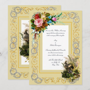 Invitation Victorian Era Nesting Birds & Bouquets Mariage