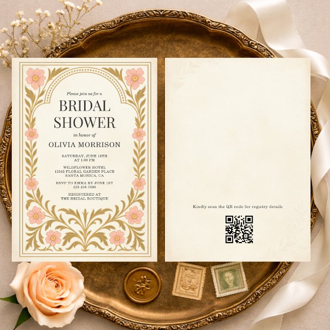 Invitation Victorian Floral Art Nouveau QR Code Bridal Shower (Créateur téléchargé)