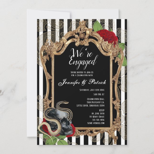 Invitation Victorian Gothic Black Stripe Party (Devant)