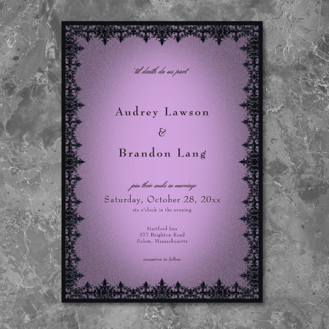 Invitation Victorian Gothic Iron Border Purple Wedding (Victorian Gothic Iron Border Purple Wedding Invitation)