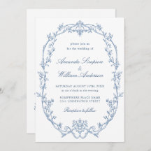 Victorian Ornate Floral Dusty Blue Code QR Mariage