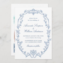 Victorian Ornate Floral Dusty Blue Code QR Mariage